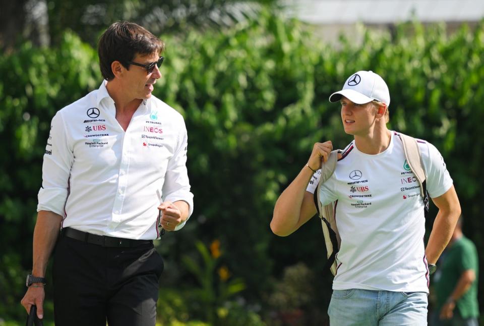 Mick Schumacher (right) has been a reserve driver at Mercedes this year (Getty Images)