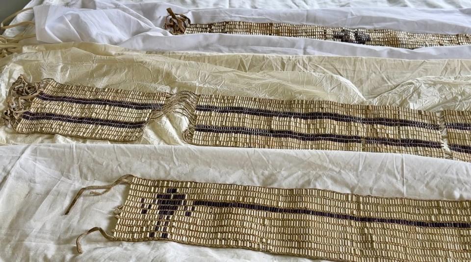 (Top to Bottom) The One Bowl wampum is the first pre-contact treaty agreement between Indigenous nations.The Two Row and its counterpart, the Silver Covenant Chain are the original treaties between settlers and Indigenous people from 1613. 