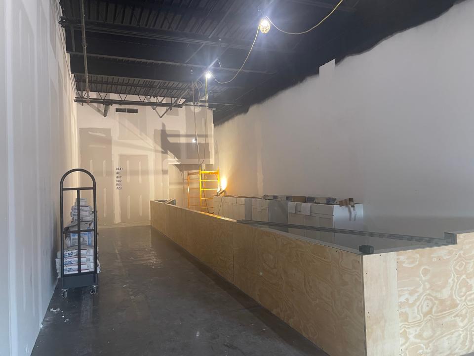 The interior of Fowlers Creamery and Coffee on April 15, 2024. The ice cream and coffee shop is aiming to be completed and open by the beginning of May.