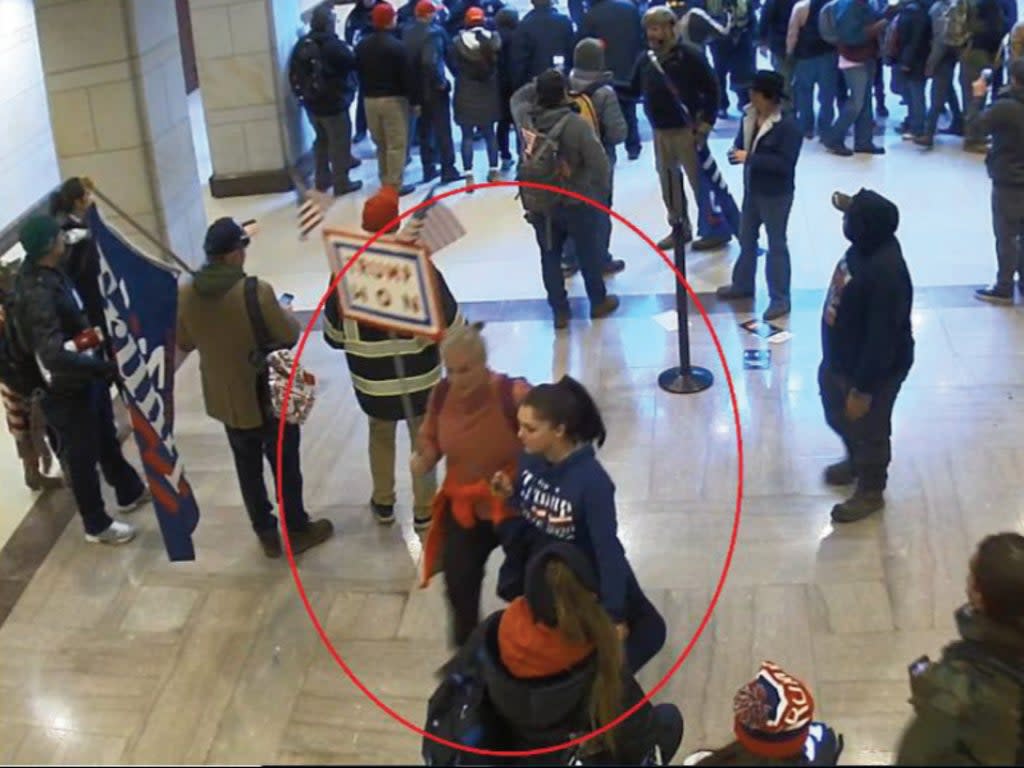 A screenshot allegedly showing Jean Lavin and her daughter Carla Krzywicki inside the US Capitol on 6 January (FBI)