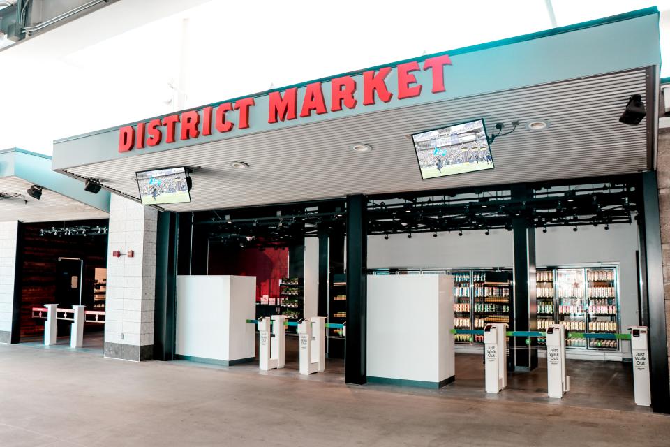 The Seattle Seahawks District Market is powered by Amazon's Just Walk Out technology, which allows customers to walk in, grab items, walk out and be charged to their payment method.