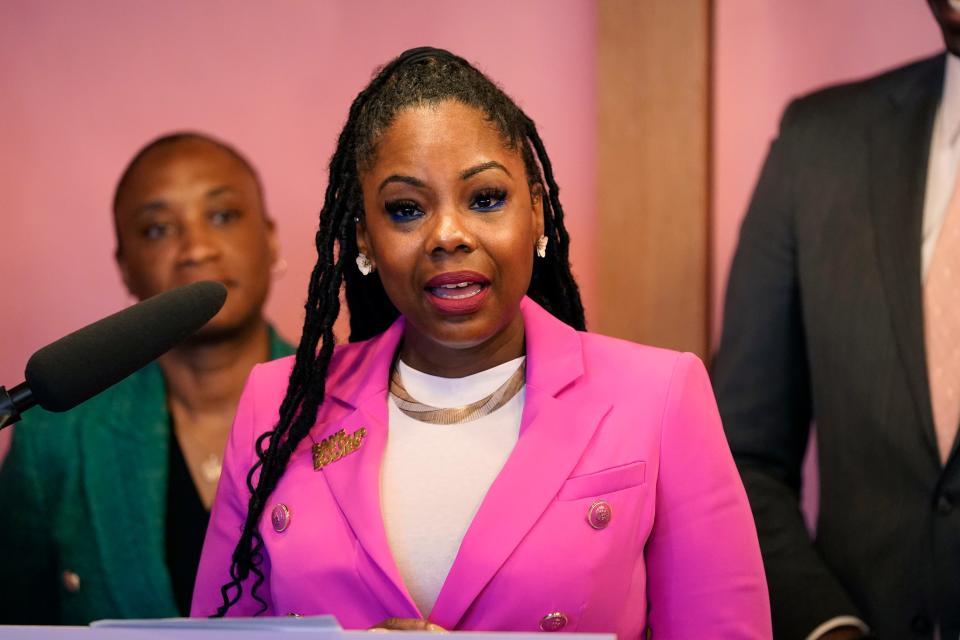 Nicole Wells Stallworth, Executive Director, Planned Parenthood is seen before Gov. Gretchen Whitmer signed legislation to repeal the 1931 abortion ban statute, which criminalized abortion in nearly all cases during a bill signing ceremony, Wednesday, April 5, 2023, in Birmingham, Mich. Michigan had an unconstitutional law from 1931 on the books banning abortion without exceptions for rape or incest and allowing doctors and nurses who offer reproductive care to be prosecuted.