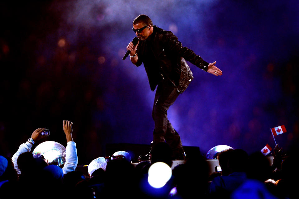 LONDON, ENGLAND - AUGUST 12: Global artist George Michael performs during the Closing Ceremony on Day 16 of the London 2012 Olympic Games at Olympic Stadium on August 12, 2012 in London, England. (Photo by Pascal Le Segretain/Getty Images)