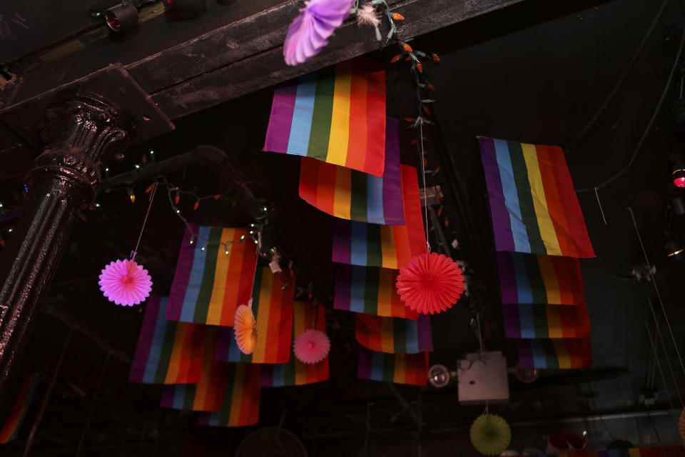 LGBTQ Pride flags on display at the inn. (Photo: Gabriela Landazuri Saltos/HuffPost)