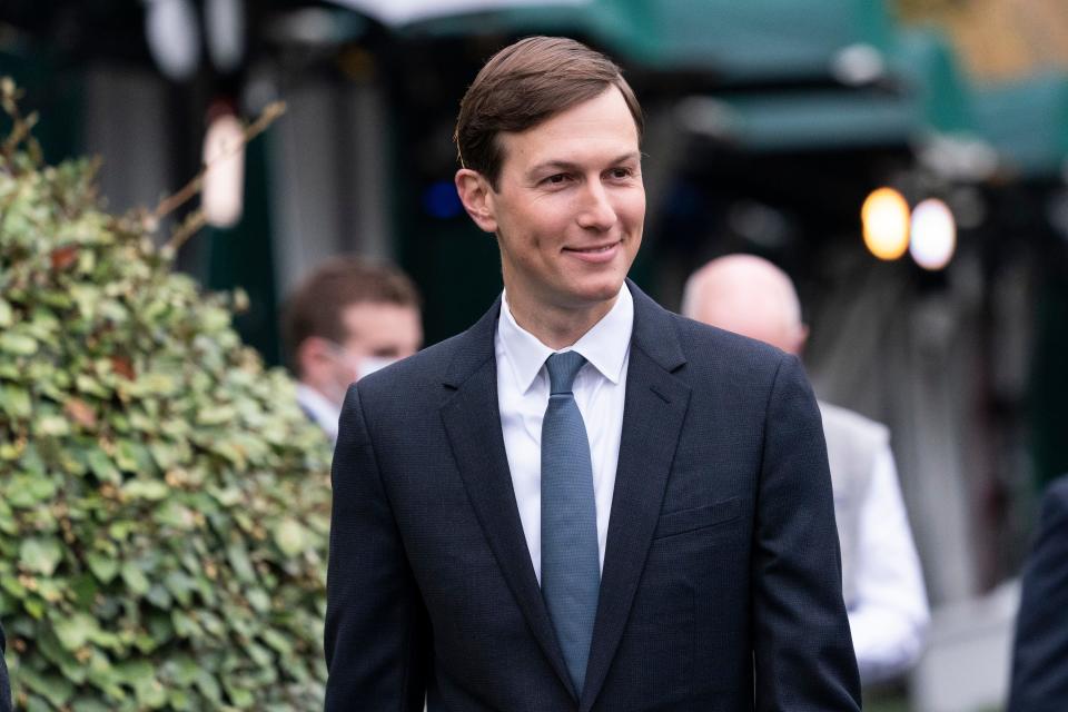 White House senior adviser Jared Kushner walks back to the West Wing after a television interview at the White House, Oct. 26, 2020, in Washington.