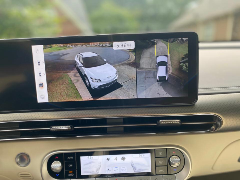 A 360-degree surrounding view is generated by the cameras of a 2024 GV60 EV.