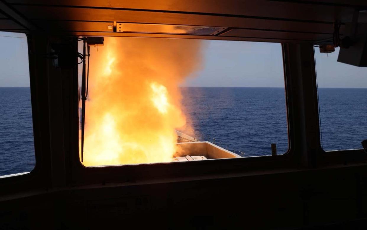 The shooting down of the missile photographed from on board HMS Diamond