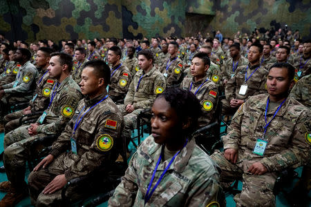 U.S. Army and China's People's Liberation Army (PLA) military personnel attend a closing ceremony of an exercise of "Disaster Management Exchange" near Nanjing, Jiangsu province, China November 17, 2018. REUTERS/Aly Song