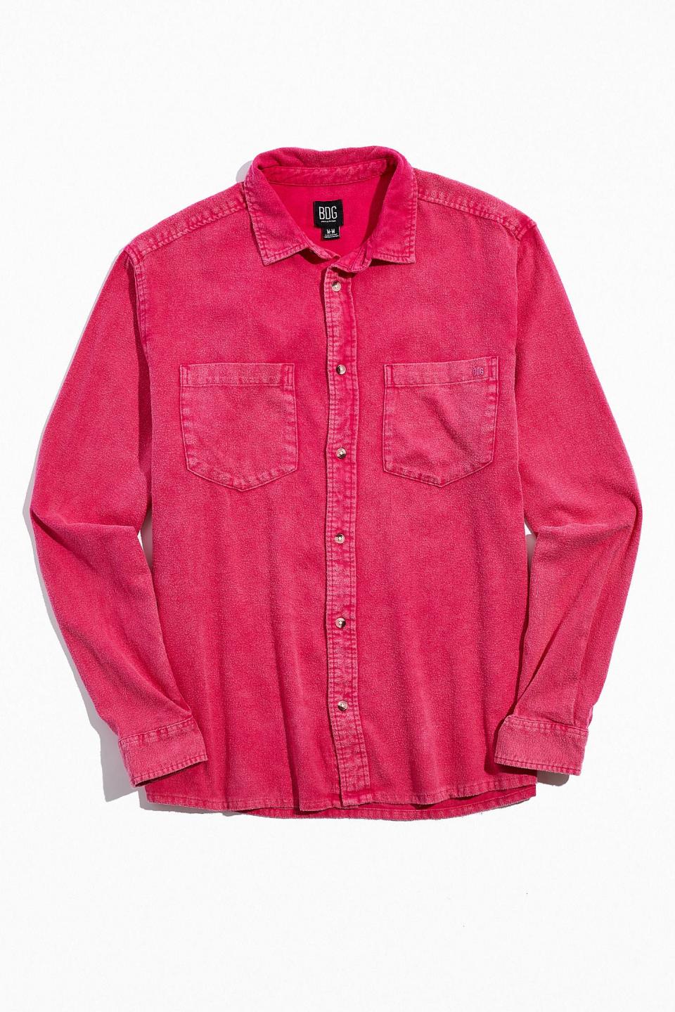 3) BDG Washed Flannel Long Sleeve Button-Down Shirt