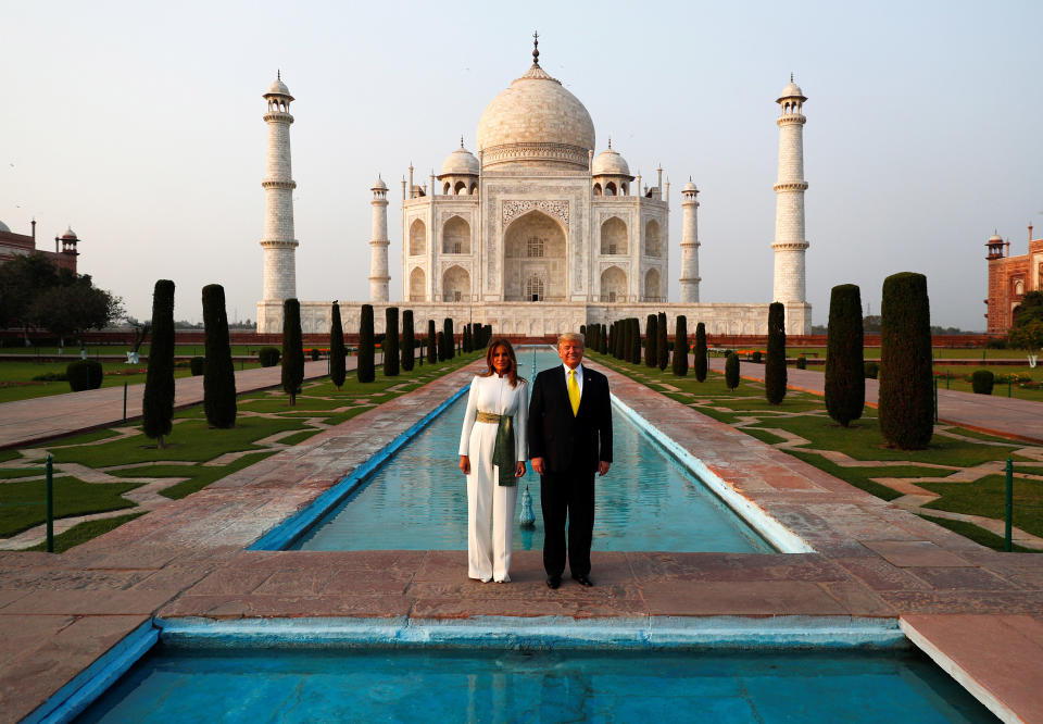 Image: President Donald Trump and first lady Melania Trump pose as they tour the historic Taj Mahal, in Agra, India