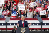 President Donald Trump delivers remarks to supporters at a campaign rally Friday, Oct. 23, 2020, in The Villages, Fla. (AP Photo/John Raoux)
