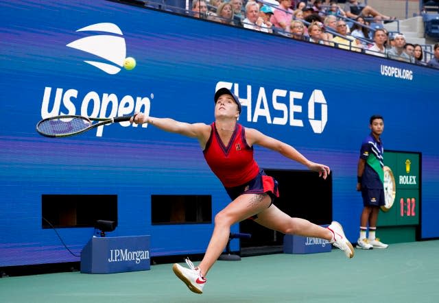 Elina Svitolina stretches to try to reach a forehand