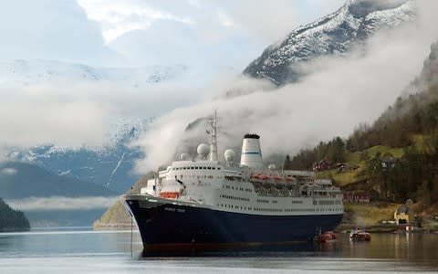 The cruise liner MS Marco Polo, on which Roger and Susan Clarke were arrested - Credit: Bork/ullstein bild via Getty Images