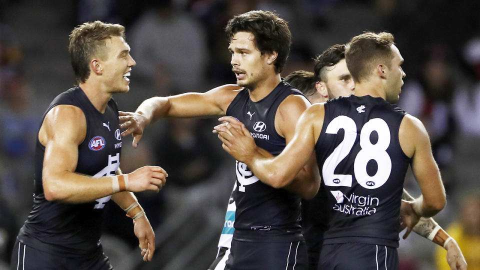 Jack Silvagni, pictured here in action for Carlton against St Kilda.