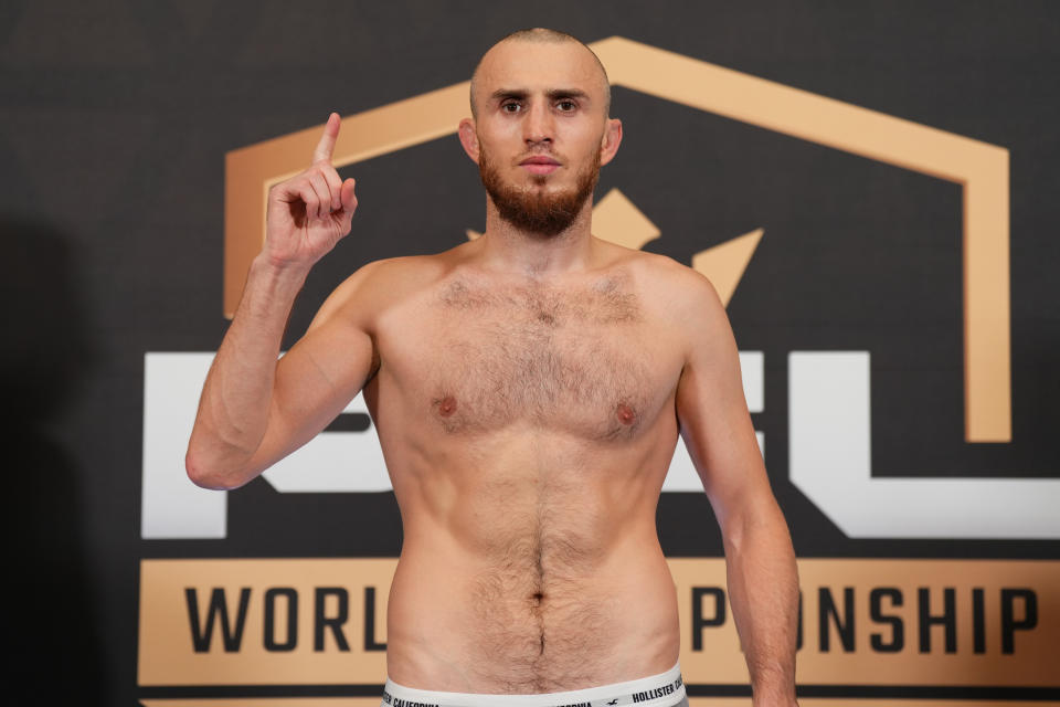 Magomed Magomedkerimov, 2023 PFL Championships Official Weigh-Ins at the Grand Hyatt Washington in Washington D.C., Thursday, Nov. 23, 2023. (Cooper Neill / PFL)