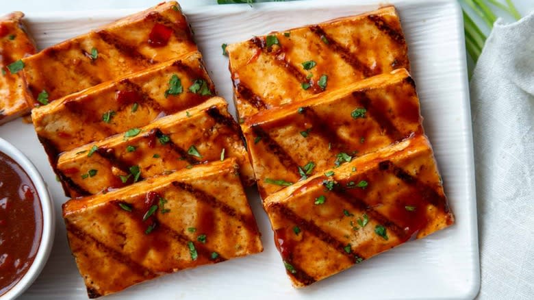 tofu slices on serving plate