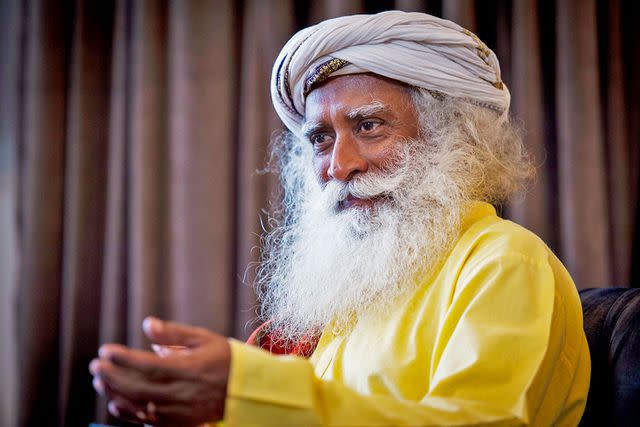 <p>Juan Barbosa/Europa Press via Getty</p> Sadhguru in Madrid in October 2023