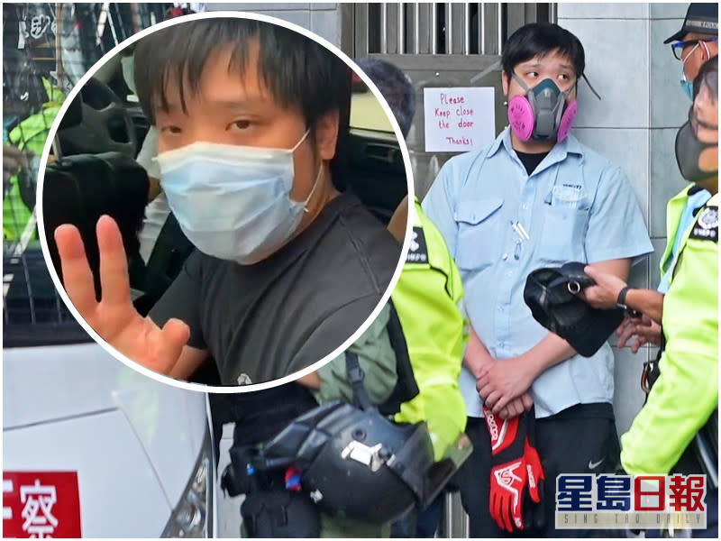 事發當日車長被帶下車。資料圖片（小圖：車長保釋後乘的士離開。 有線電視畫面）