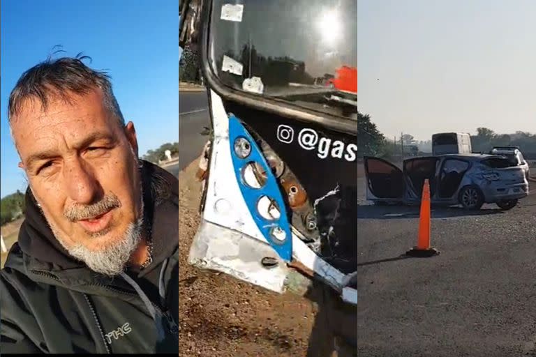 Martín "El Mono" Fabio mostró cómo quedó el micro tras sufrir un choque en la ruta 7