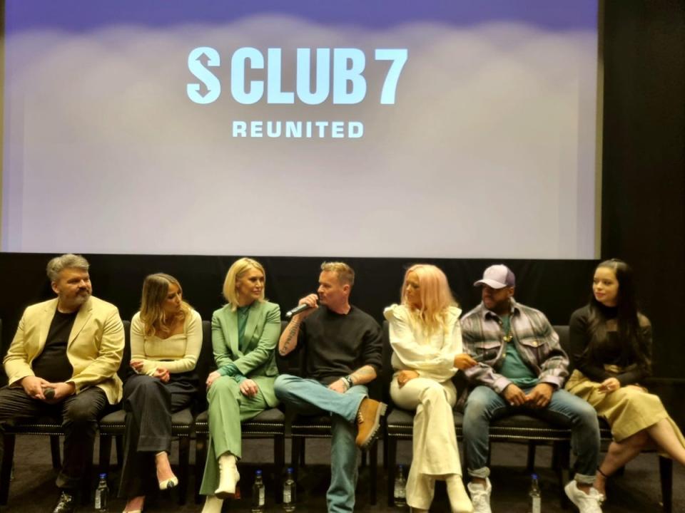 S Club 7 appear at a press conference in London after announcing a reunion tour to mark 25 years (Tina Campbell / Evening Standard)