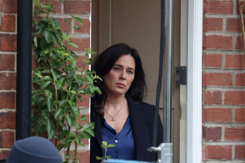 Jill Halfpenny on the set of The Feud in Benton