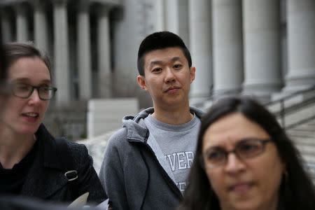 Jeff Yin, an associate of Ng Lap Seng who heads Sun Kian Ip Group, exits the Manhattan U.S. District Courthouse in New York, U.S. April 7, 2017. REUTERS/Ashlee Espinal