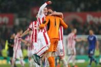 Football - Stoke City v Chelsea - Capital One Cup Fourth Round - Britannia Stadium - 27/10/15 Stoke's Xherdan Shaqiri celebrates with Jack Butland after winning the penalty shootout Action Images via Reuters / Alex Morton