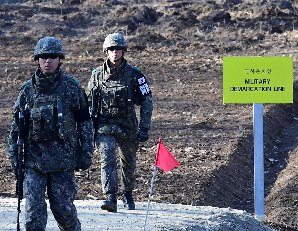 南韓軍隊執行邊境沿線巡查任務。（資料照／Kim Min-Hee/Pool/路透社）