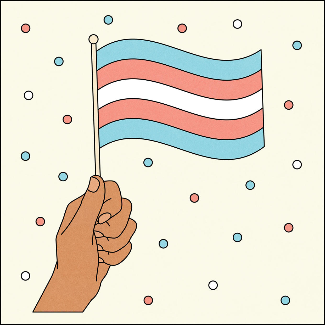 Illustration of hand holding transgender flag (Allie Sullberg for TODAY)
