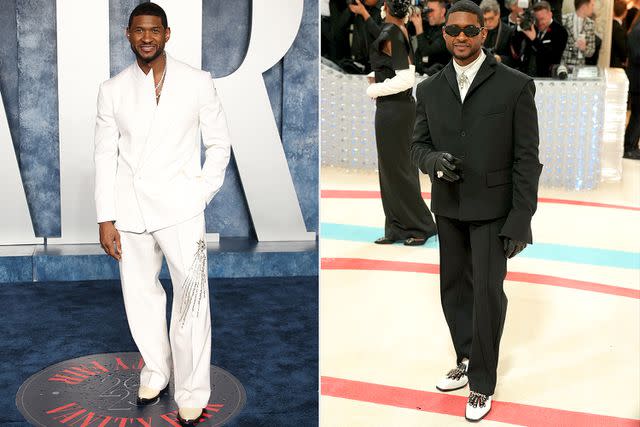 <p>Daniele Venturelli/Getty Images; Sean Zanni/Patrick McMullan via Getty Images</p> Usher attends the Vanity Fair Oscar Party on March 12, 2023 in Beverly Hills and the Met Gala on May 1, 2023 in New York City.