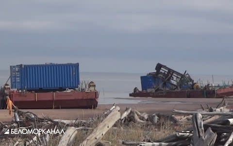 Experts have said approaching the two pontoons located 2.5 miles from the Nyonoksa train station could be fatal - Credit: YouTube