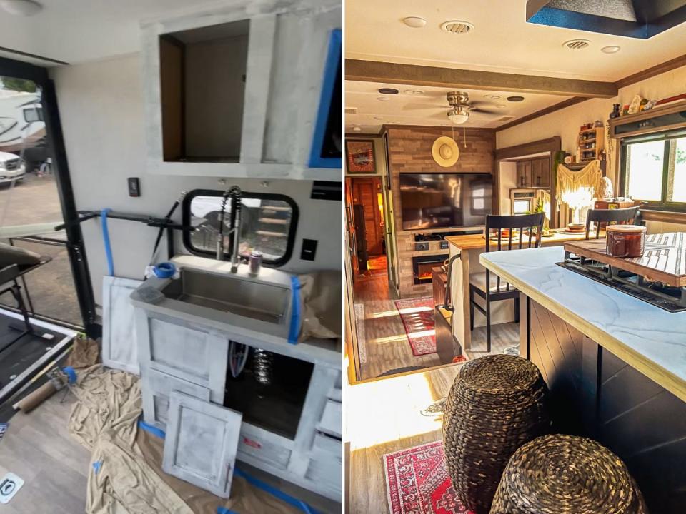 In Kirsten Trout's old RVs, she used to paint and make permanent changes, now she relies on removable wallpaper and non-permanent DIY tricks.