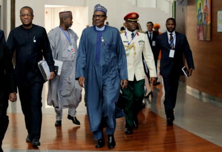 FILE PHOTO - Nigeria's President Muhammadu Buhari arrives for the 30th Ordinary Session of the Assembly of the Heads of State and the Government of the African Union in Addis Ababa, Ethiopia January 28, 2018. REUTERS/Tiksa Negeri