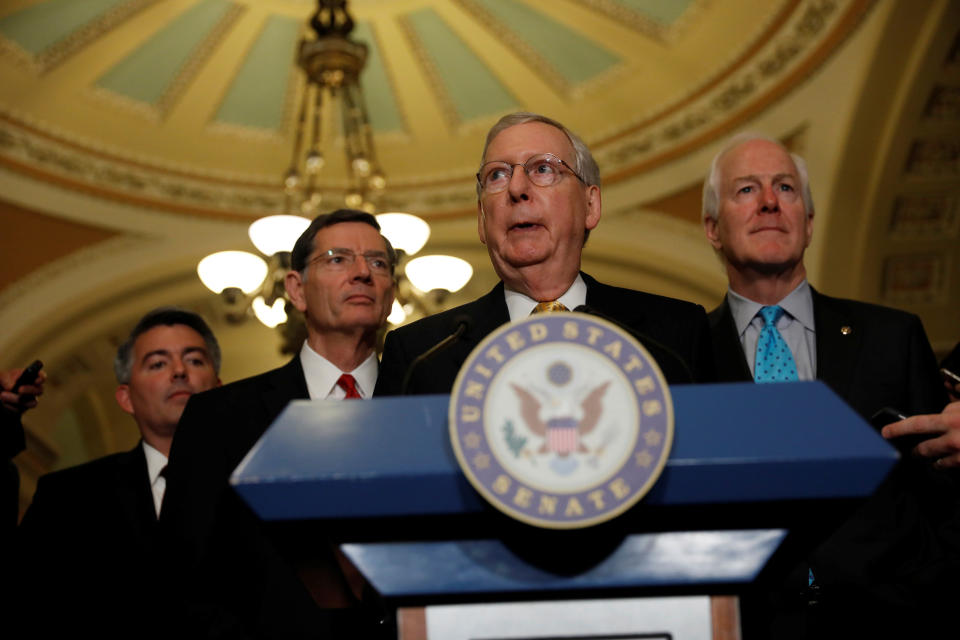 WASHINGTON ― Senate Republicans, after holding closed-door meetings with President Donald Trump and senior administration officials on their still-secret health care bill, declared Tuesday they are being transparent.