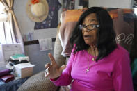 Mary Christian, 71, of McComb, Miss., recalls Friday, Jan. 15, 2021, the hours she spent unsuccessfully on both her cell phone and iPad trying to arrange an appointment online for a COVID-19 vaccination through the Mississippi State Department of Health web site and on their listed registration phone line. Christian, a retired nurse believes the signup process is geared toward the younger generation. "Most elderly people don't do computers," she said. (AP Photo/Rogelio V. Solis)