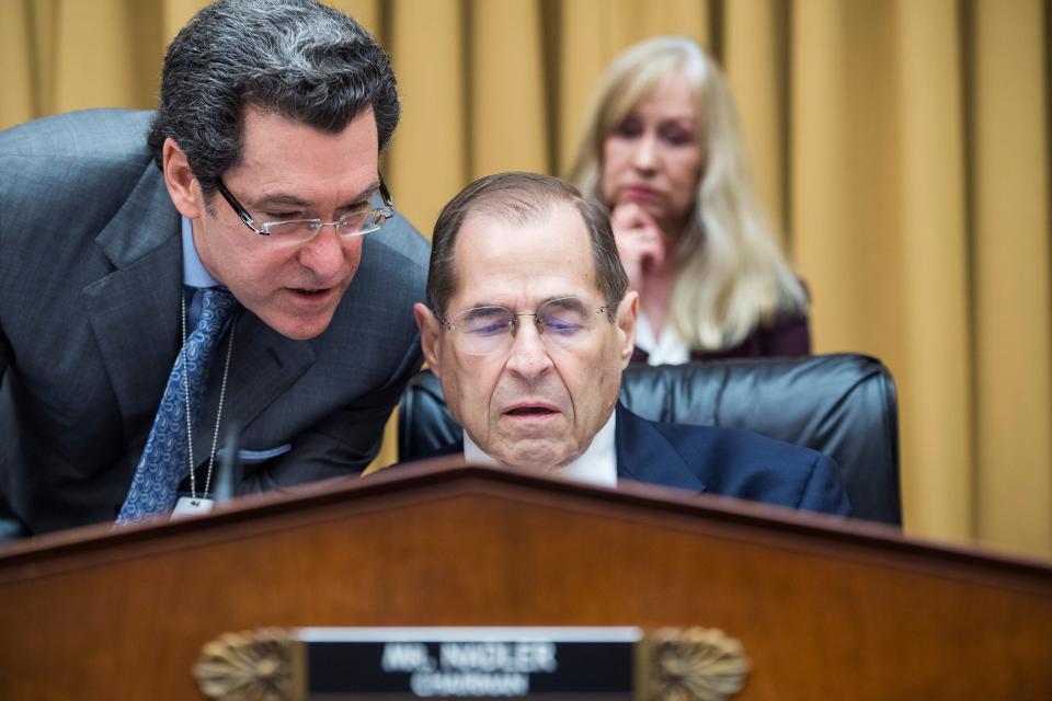 Chairman Jerrold Nadler, D-N.Y., talks with counsel Norman Eisen during a House Judiciary Committee meeting on June 20, 2019, in Washington, D.C.