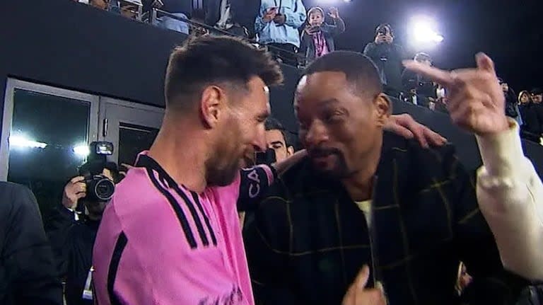 Lionel Messi con Will Smith; el futbolista argentino, astro del Inter Miami, fue parte de la promoción previa del film