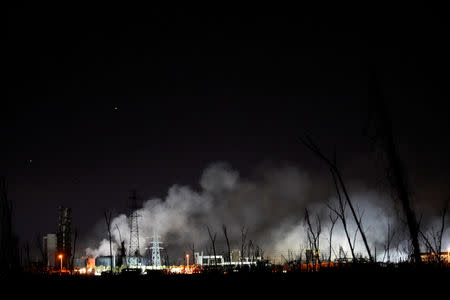 Smoke billows from the pesticide plant owned by Tianjiayi Chemical following an explosion, in Xiangshui county, Yancheng, Jiangsu province, China March 22, 2019. REUTERS/Aly Song