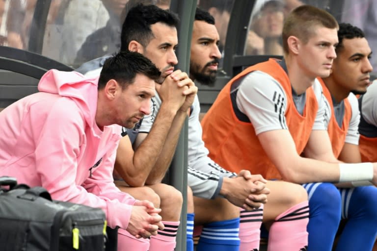 L'Argentin Lionel Messi est resté sur le banc lors du match amical de l'Inter Miami contre une sélection de Hong Kong, à Hong Kong, le 4 février 2024 (Peter PARKS)