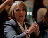 Democratic candidate for governor Michelle Lujan Grisham sits down for a meal at Barelas Coffee House on midterm elections day in Albuquerque