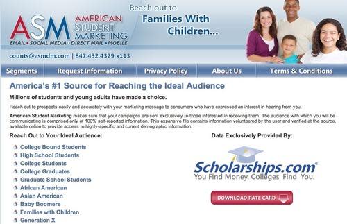 Screenshot from American Student Marketing website