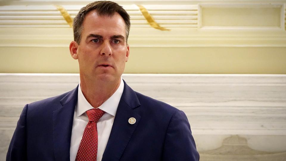 Oklahoma Gov. Kevin Stitt speaks at a news conference regarding federal overreach and vaccine mandates from the Biden administration.