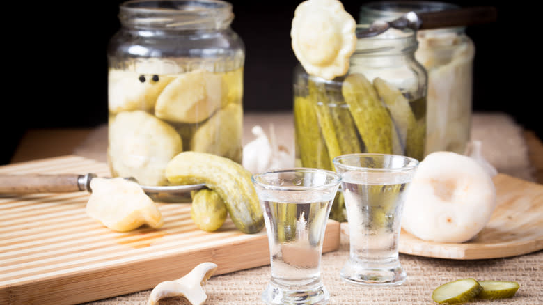 pickle juice shots and jars