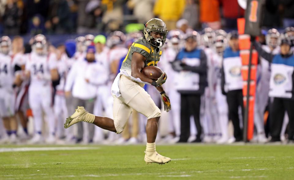 Army sophomore running back Markel Johnson (27) runs for a 25-yard touchdown against Navy during the first overtime on Saturday, DANNY WILD/USA TODAY Sports