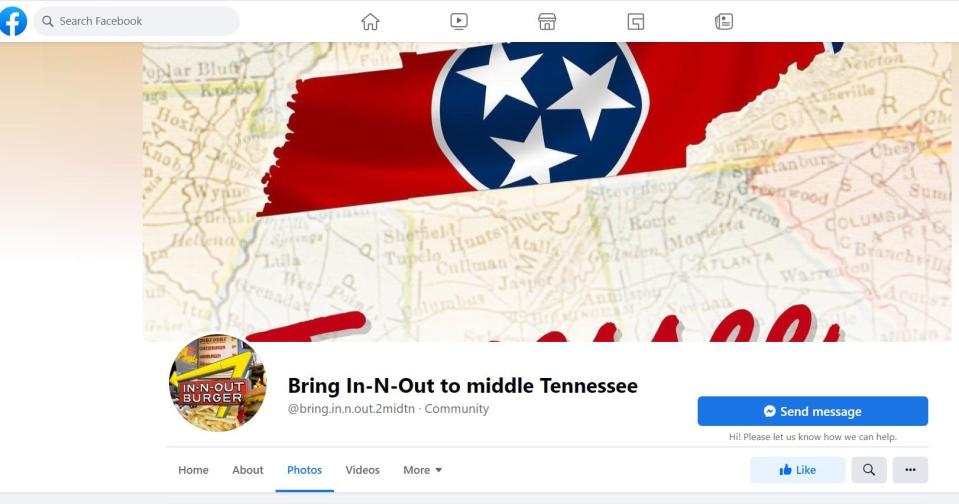 The "Bring In-N-Out to middle Tennessee" Facebook page has nearly 2,500 followers.