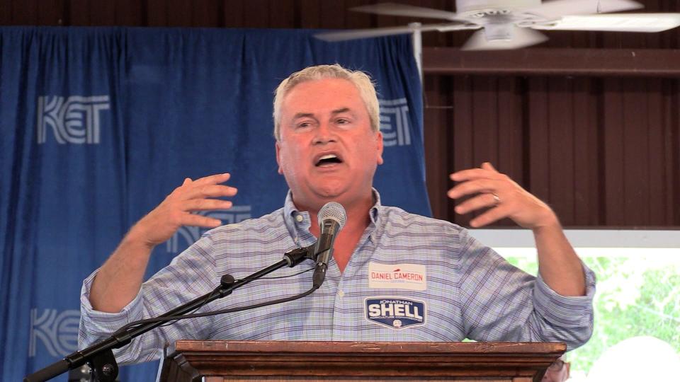 STILL FROM VIDEO: U.S. Rep. James Comer speaks at the 2023 Fancy Farm picnic