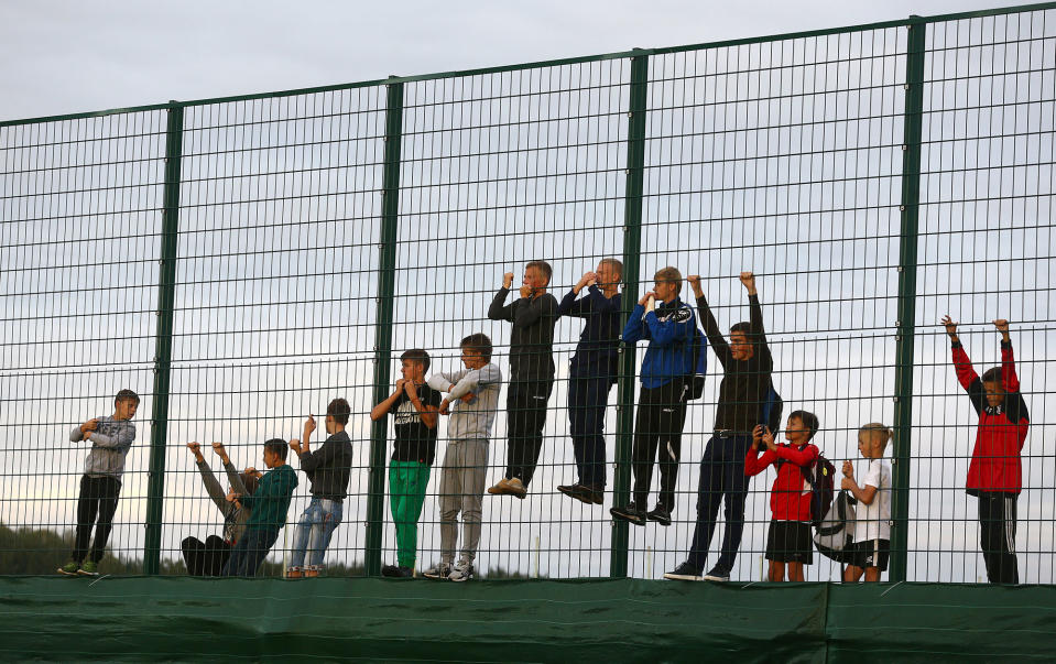 Fans attend a World Cup 2018 Qualifier training session in Minsk, Belarus