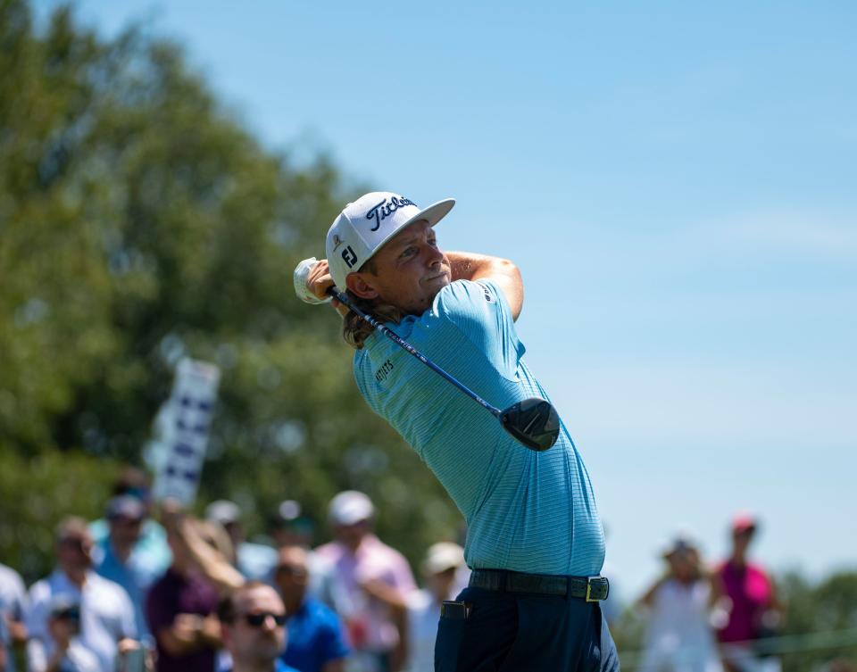 Cameron Smith tees off on Saturday.