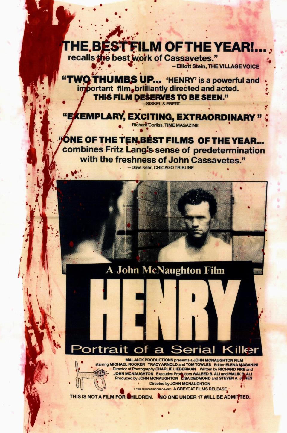 Poster image for the film "Henry: Portrait of a Serial Killer" showing Henry, portrayed by Michael Rooker, staring at himself in the mirror