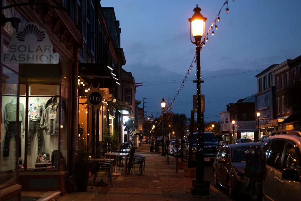 Mill Street in Bristol lights up in preparation for the holiday season as seen on Friday, Nov. 18, 2022.